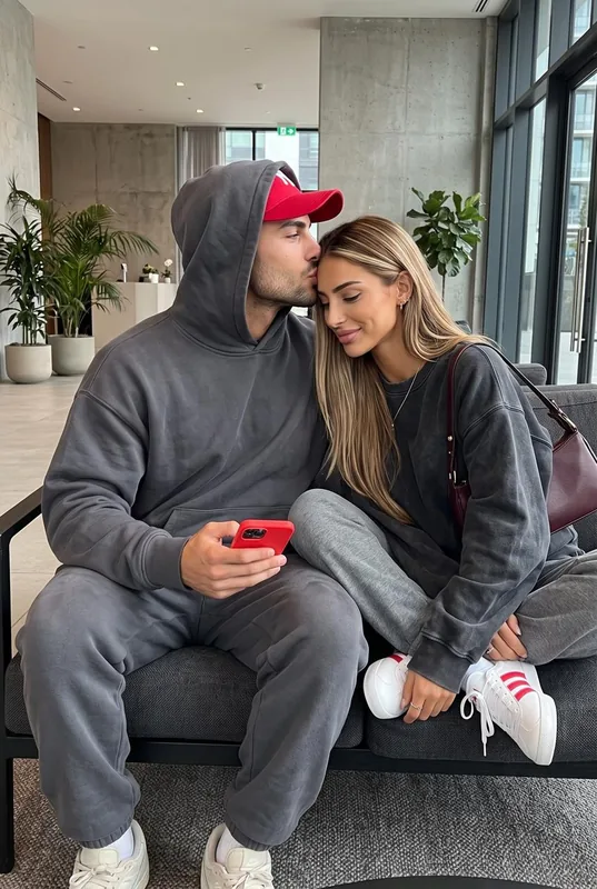 Ultra-realistic casual smartphone photo of a young couple sitting together in a…