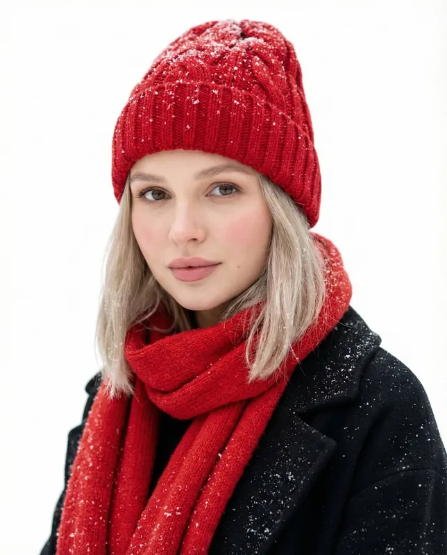 Professional studio portrait photography, Christmas winter theme, white studio background.  Young woman,  beautiful deli