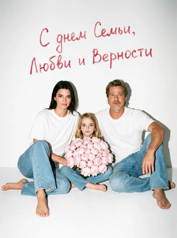 Ультрареалистичный студийный семейный портрет ребенка, сидящего на полу, на чист…