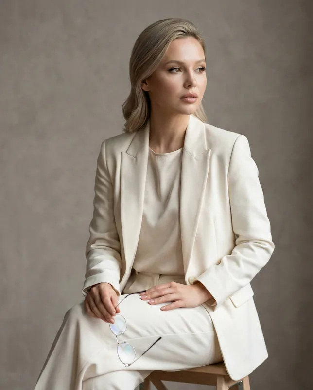 Не меняй черты лица. Ультра-фотореалистичный студийный fashion beauty портрет, ракурс 3/4, камера на уровне груди. Девуш